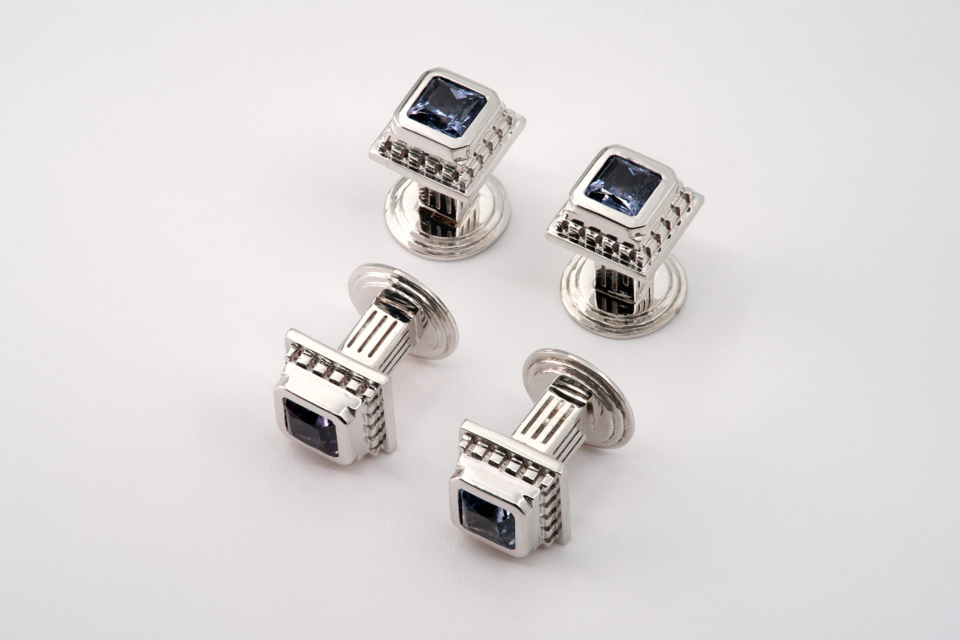 Shirt Studs White Gold set with Lavender Spinels